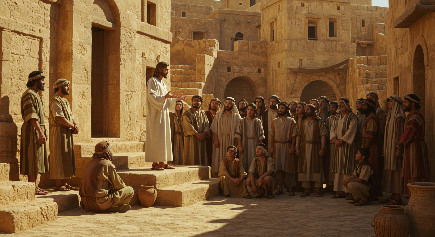 Jesus telling a group of people what they should not do.