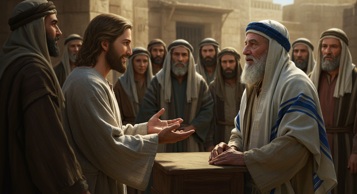 Jesus answers the Pharisee about the two greatest commandments.
